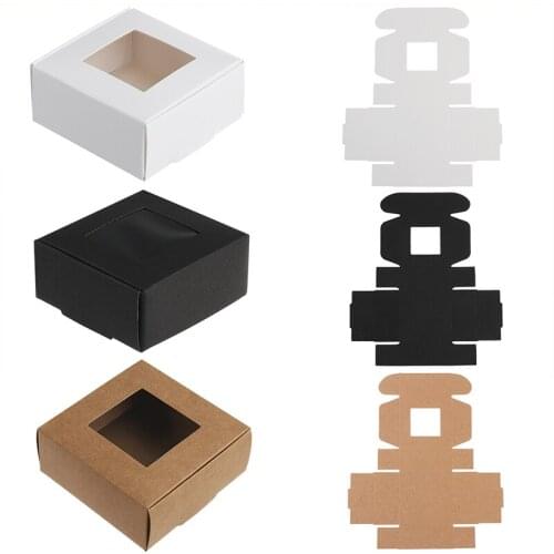 10pcs Kraft Paper Wedding Favor Gift Box Cookies Candy Windows Boxes Birthday Party Supply Accessories Packaging Box
