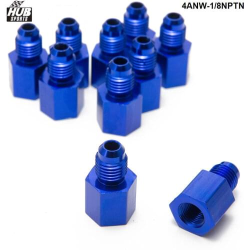 10PCS/LOT Fitting Flare Reducer Female -1/8NPT to Male -4AN Blue Oil/Fuel Fitting Adapter HU-4ANW-1/8NPTN