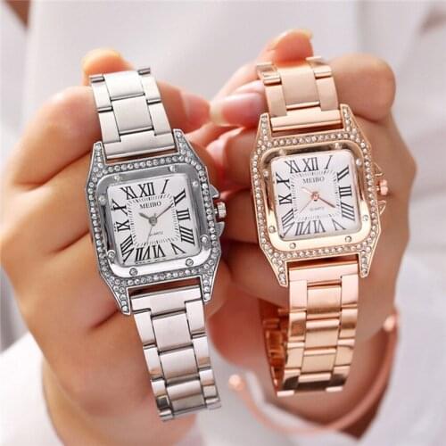 2020 New Girls Square Rhinestone Ladies Watch Casual Roman Ladies Quartz Watch Fashion Luxury Women Watch wristwatch women