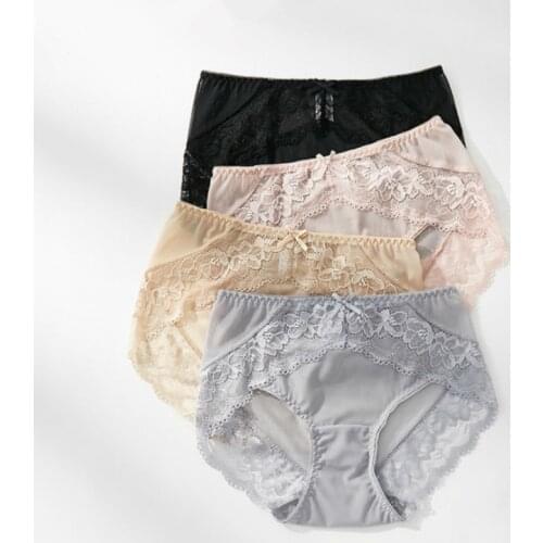 4pcs/Lot Sexy Lace Panties Cotton Seamless Transparent Briefs Plus Size For Women Cute Lingerie High Waist Underwear Pants Black