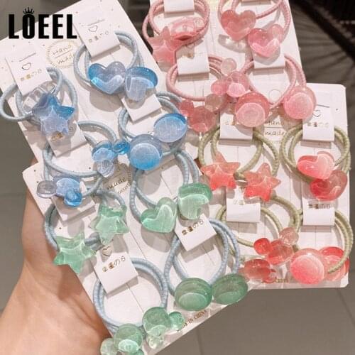 8Pcs/Pack New Children Cartoon Candy Color Rubber Band Girls Transparent Star Geometric Elastic Hair Bands Headwear Set For Kids