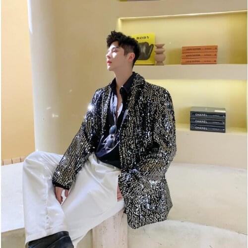 Sequins blazer men suits designs jacket mens coat stage costumes for singers clothes dance star style dress punk rock