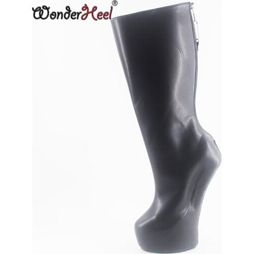 Wonderheel Knee High boot 20cm heelless matte leather Fetish strange style ponying heel locked zipper Platform fashion boots