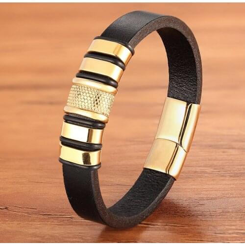 TYO Simple Style Classic Men Bracelet Stainless Steel Magnetic Clasp Charm Leather Bracelets Gift Women Men Jewelry