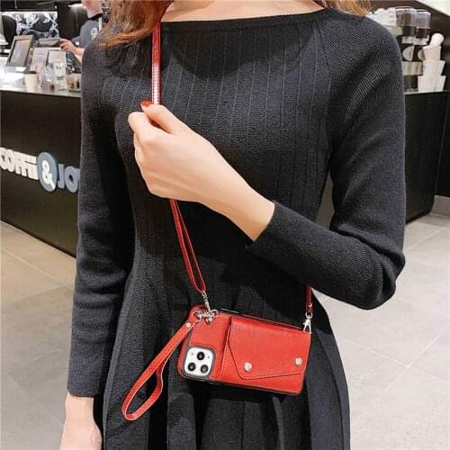 PU Leather Wallet Strap Phone Case for Huawei P30 P40 Pro Mate20 Mate30 Pro Card Holder Crossbody Card Holder Shoulder Bag Cover