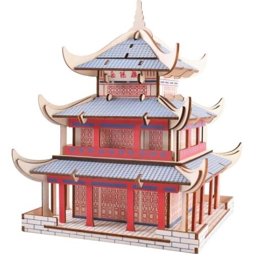 Wooden 3D building model toy gift puzzle hand work assemble game woodcraft construction kit Chinese ancient YueYang tower build