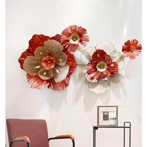 European Three-dimensional Red Wrought Iron Restaurant Wall Decoration Flower Wedding Room Bedroom Art Antique Wall Pendant