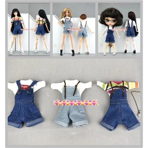 T-shirt + Shorts / Jeans Bib Pants Set Suit Clothing Clothes Outfit For 1/6 BJD Xinyi Barbie FR ST Blythe Doll , Xmas Gift