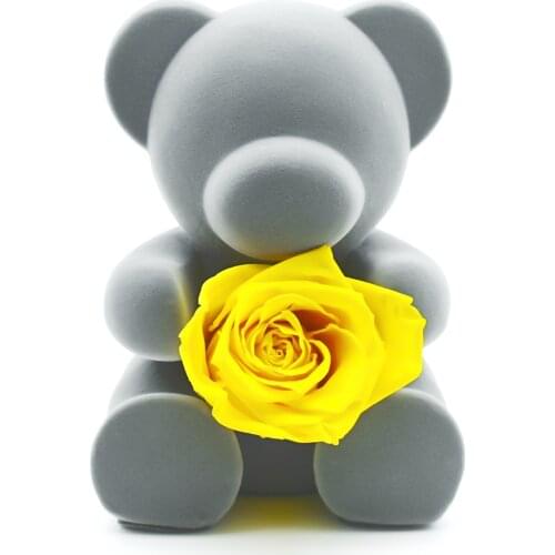 Art Ornament Rose Bear Yellow Immortal Flower Forever Flower Valentines Day Gift Art Craft Gift Wedding Flower