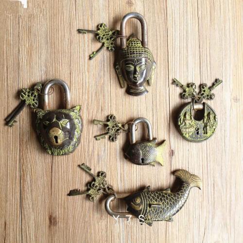 Tibet Handicrafts Solid Brass Antiqued Locks Collections for Family Arts Lock Free Shipping HDC102