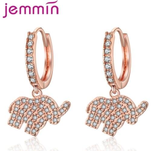 Creative Cubic Zircon Elephant Dangle Earrings For Women 925 Sterling Silver Girls Cute Animal Jewelry Funny Earings Nice Gifts
