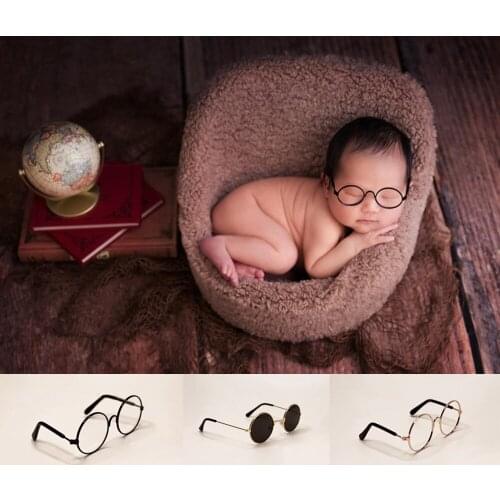 Round Newborn Glasses for Photography Props Boy Girl Gentleman Baby Flat Glasses Studio Photo Baby Eye Wear Accessories