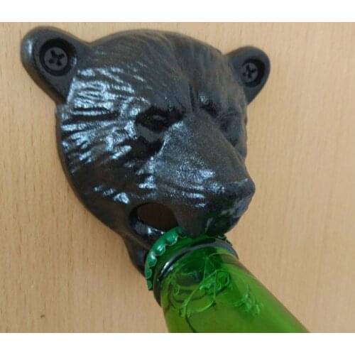 Kitchen Bar Openers Tools Vintage Cast Iron Bear Head Shape Soda Top Beer Opener Wall Mounted Glass Bottle Cap Opener SN081