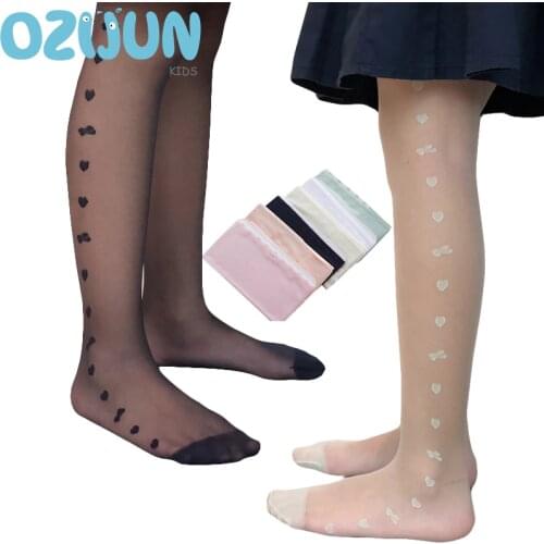 OzijunSummer Children Girls Stockings Sheer Silk Ballet Stockings Transparent Pantyhose Candy Color Love Heart Bow Tie Six Color