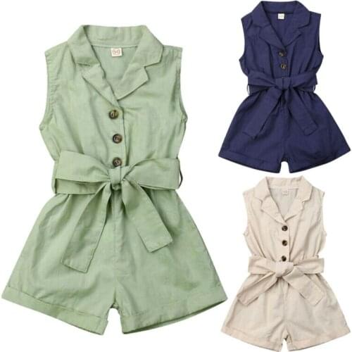 1-6Years Summer Kids Baby Girls Clothes waistband Drawstring Romper Jumpsuit Overalls Playsuit Outfits