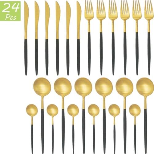 Matte 24Pcs Cutlery Set Colorful 18/10 Stainless Steel Tableware Knives Salad Fork Tea Spoons Dinnerware Kitchen Silverware Set