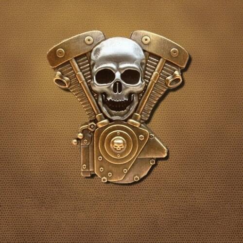 SKull Retro Metal Engine Motorcycle Punk Badge For Clothes Hat Collar Brooch Pin