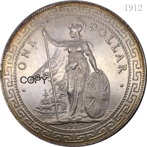 UK 1912 Coin United Kingdom 1 Dollar British Trade Hong Kong Cupronickel Plated Silver Metal Antique Imitation Copy Coins