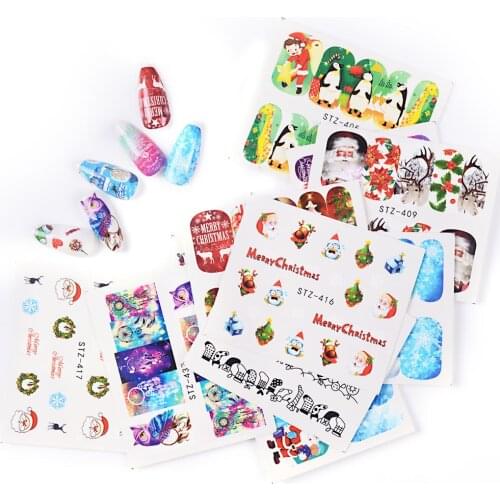 16pcs/lot Nail Stickers For Christmas Water Transfer Sticker Cartoon character Designs Nail Art Slider Manicure Decoration