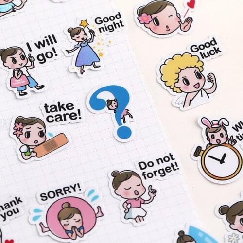 40pcs Funny Girl Cartoon Photo Album Scrapbook Waterproof Decoration Sticker DIY Handmade Gift Scrapbook Sticker