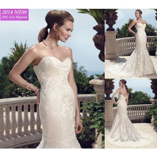 2014 novo elegante sereia com namorado apliques em organza e cetim vestidos de noiva personalizado- feito wv-39