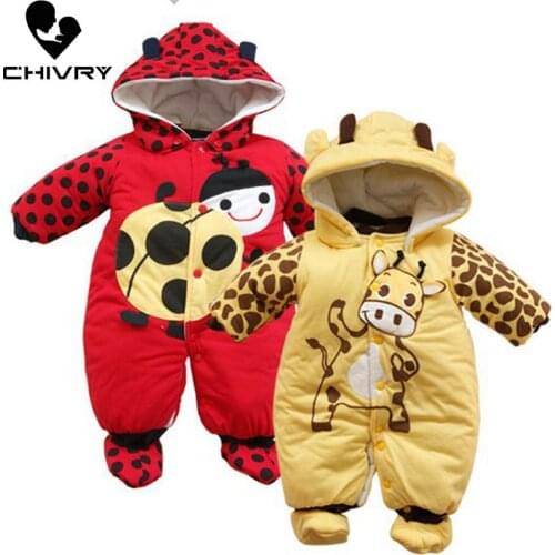 New 2020 Baby Boys Girls Winter Rompers Long Sleeve Hooded Button Cute Cartoon Cow Jumpsuit Newborn Playsuit Infant Clothing