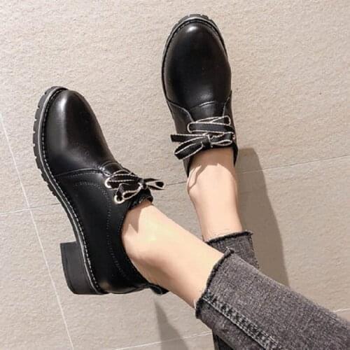 Autumn And Winter New Solid Color Simple And Versatile Womens Shoes British Style Small Leather Shoes