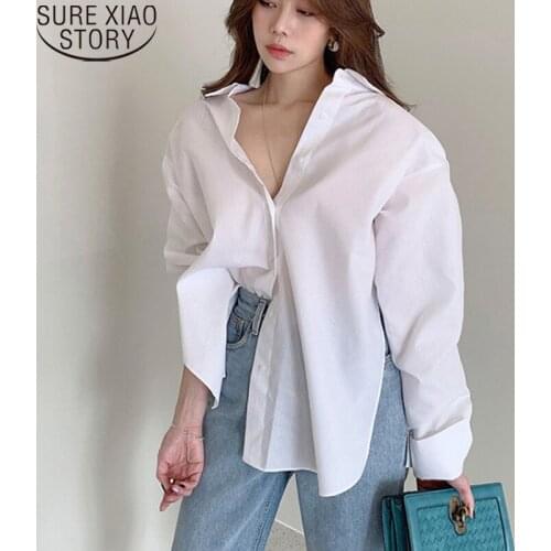 Autumn BF Style Fashion White Shirt Women Stripe Blue Shirt Cotton Tops Loose Oversize Button Shirt Casual Clothes Blusas 15839