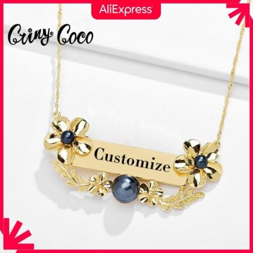 Cring Coco Custom Frangipani Necklace Personalized Name Necklaces Jewelry Hawaiian Nameplate Chain Choker for Women Party Gifts