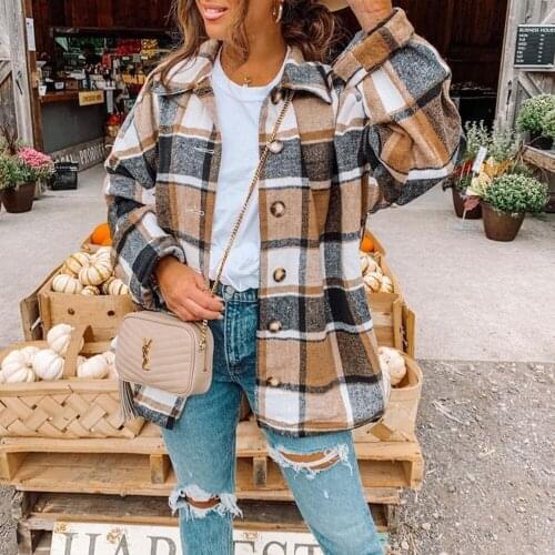 3XL Plaid Coat Women Long Sleeve Lapel Collar Button Single Breasted Coats Winter Clothes 2020
