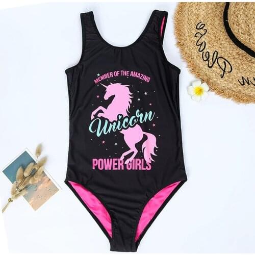 Unicorn Girl Swimsuit One Piece Childrens Swimwear 7-14 Years Girls Bathing Suit Monokini Letter Print Swimming Beachwear 2021