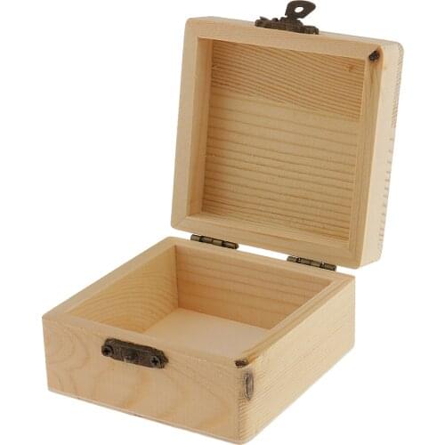 Blank Square Shape Unfinished Wooden Jewelry Gift Box for Kid DIY Craft Supplies Wood Box Pine Storage Vintage Gift Purse Craft