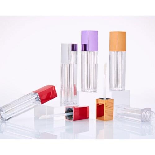 4ml Empty Square clear Lip Gloss Tube with red rose gold purple silver cap 50pcs