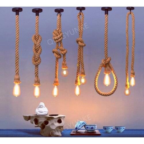 Retro Hemp Rope Pendant Lights Vintage Rattan Ceiling Lamps Edison Led Hanglamp Home Kitchen Living Room Decoration Accesories