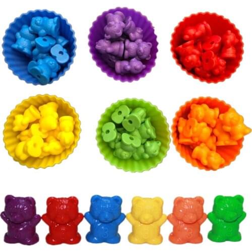 Counting Bears With Stacking Cups Montessori Rainbow Matching Game Educational Color Sorting Toys For Toddlers Baby Toy Storage