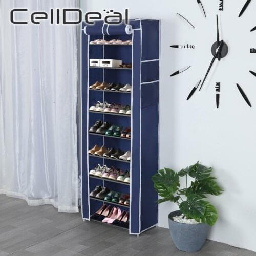 CellDeal 10 Tiers Non-Woven Dustproof Shoe Rack Detachable Shoe Cabinet Home Standing Shoes Storage Organizer Space-saving Shelf