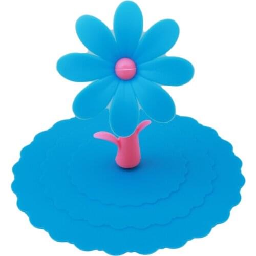 Cute Flowers Adorn Water Drinking Cup Lid Silicone Anti-dust Bowl Cover Cup Suction Seal Lid Glass Mugs Cap Cups Lid-silicon