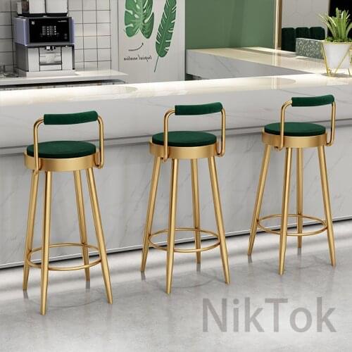 Nordic Bar Stools Wrought Iron Bar Chairs Backrest Bar Stools Household High Stools Modern Luxury Bar Stools with High Feet L
