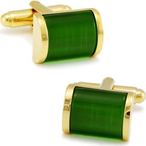 SPARTA square artificial green cats eye stone cufflinks mirror polishing metal mens Cuff Links + Free Shipping !!! DM