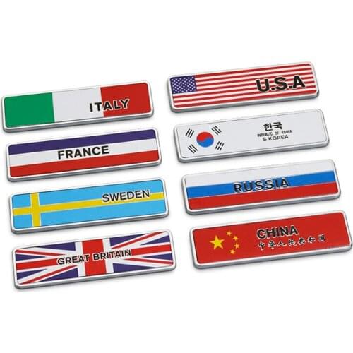 USA UK Italy Sweden EU France Germany Japan S.Korea Russia China Square Flag Metal Badge Emblem Sticker Car Fender Trunk Decor