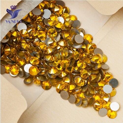 YANRUO 2058NoHF All Sizes Citrine AB Flatback Crystal Glue On Glass Rhinestones Non Hotfix Strass For Nails