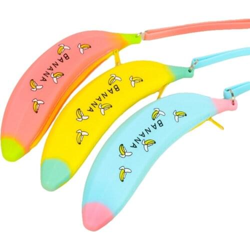 Super Cute Banana Shape Foldable Silica Gel Pencil Bag Fashion Simple Korea Kawaii Stationery Bag Creative School Supplies