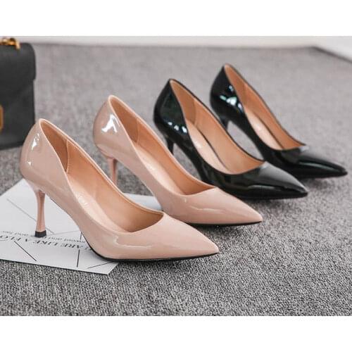 2021 Summer New Soft Leather Pointed Toe Spike High Heels Women Black Shoes