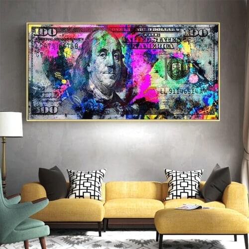 Inspirational Art Canvas Painting 100 Dollar Bill Money Posters and Prints Graffiti Wall Art Picture for Office Home Decor