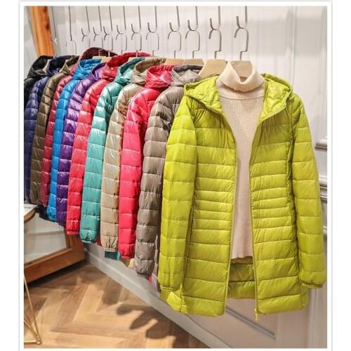Off-Season Clearance Light Thin down Coat Female New Autumn Winter Slim Hooded Plus size Coat Ultra Lightweight Long Down Jacket