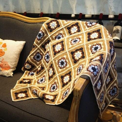 Handmade afghan crochet blanket granny square coffee color blanket Handmade Tablecloth Table runner