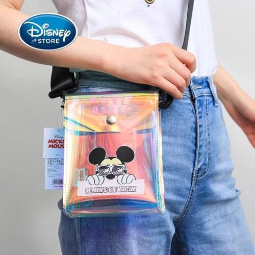 Disney Colorful Transparent Messenger Bag Mickey Mouse Tote Bags For Women Handbag Casual Mini Shoulder Cell Phone Cosmetic Bag
