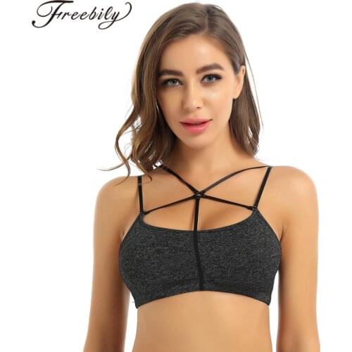 Womens Yoga Sports Bra Spaghetti Straps Front Crossed Details Pullover Woman Crop Top Gym Workout Running Fitness Sport Bra Tops