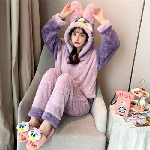 Donald Duck pajamas women autumn and winter coral velvet Daisy loose thick sweet cute flannel home service suit