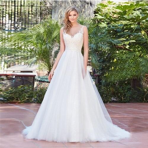 Vestidos De Novia Sweetheart Lace Wedding Dress Sequins Tulle Sexy See Through A-line Wedding Dresses 2021 Bride Gowns